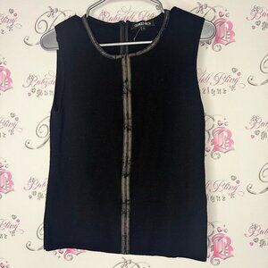 Georges rech Black Sleeveless Top wool soft cozy zipper distressed trim